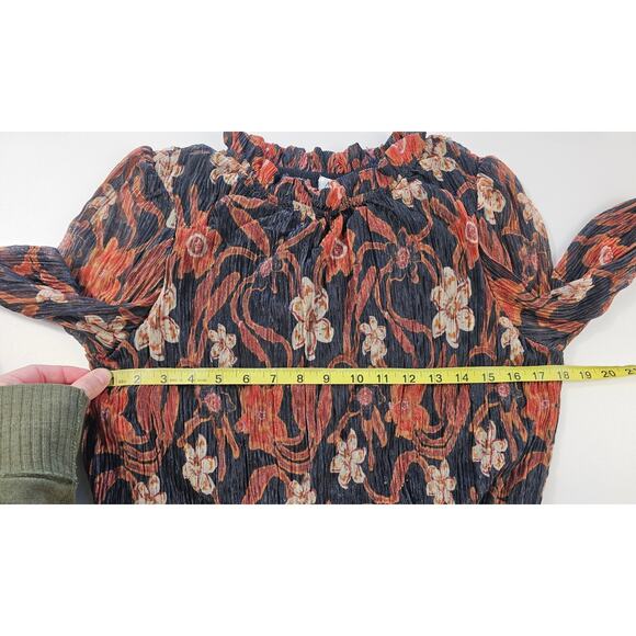 Joie size L retro floral lined ruched buttom chiffon semi Sheer long sleeves EUC - Picture 7 of 8